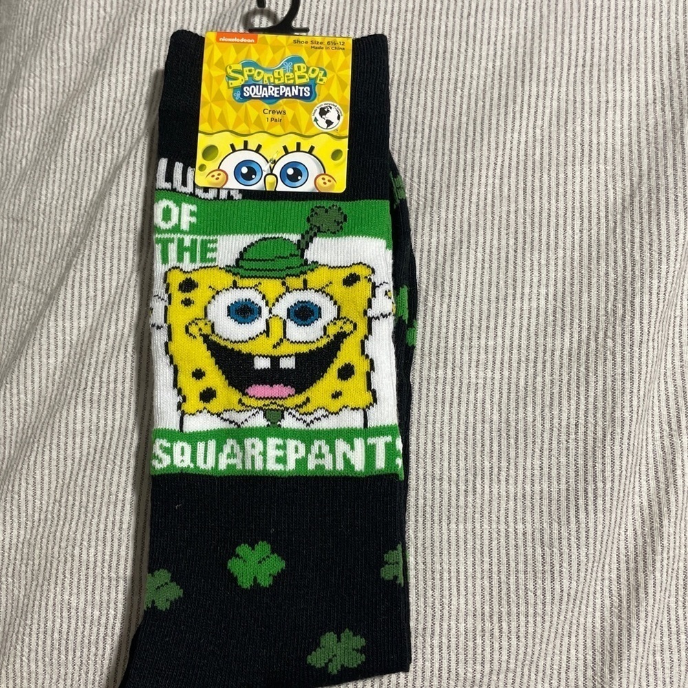 New Mens Nickelodeon St Patricks Day Spongebob Squarepants Crew Socks Sz. 6.5-12